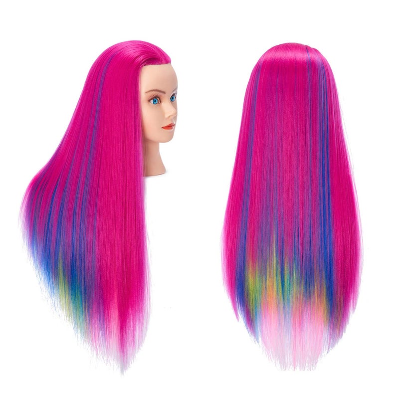Hairlink 26-28'' Mannequin Head Yaki Synthetic Fiber Hair Styling Training Head Dolls for Cosmetology Manikin Maniquins Practice Head with Stand (6611W0320) - Image 1